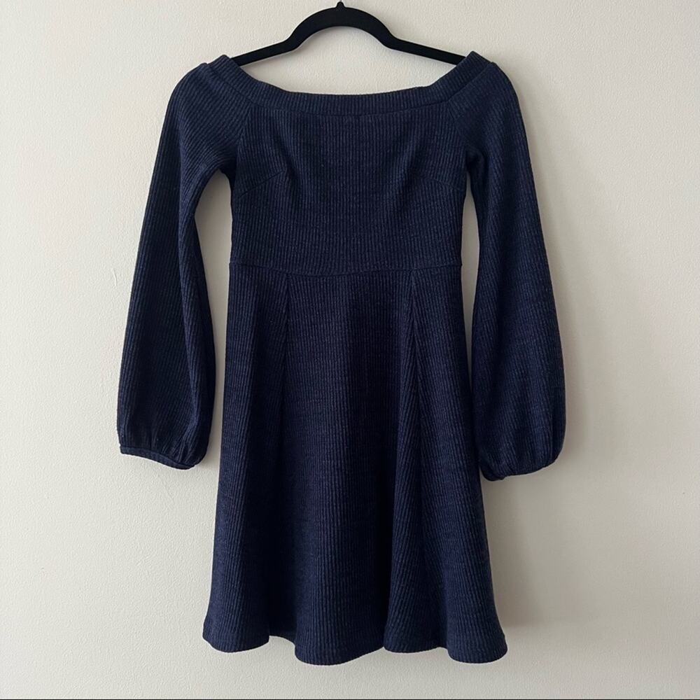 Lulu's Navy Ribbed Off-the-Shoulder Mini Dress - Picture 2 of 5